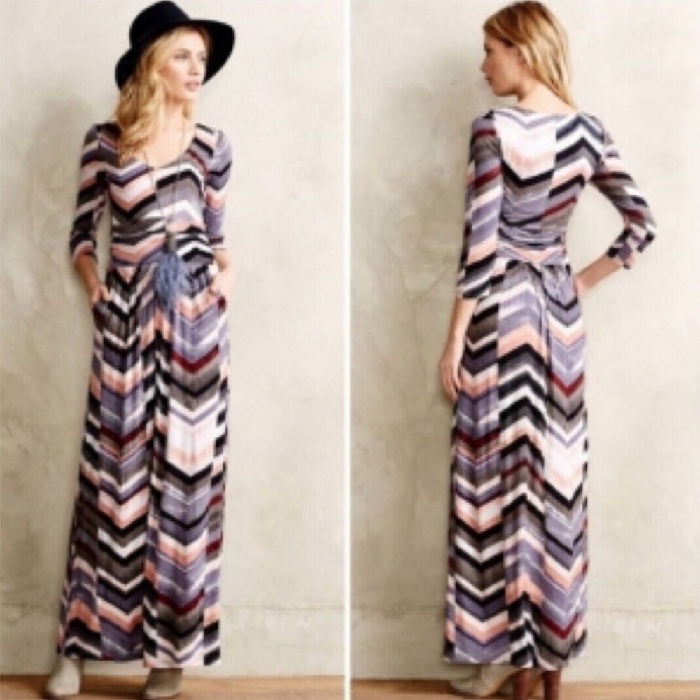 Maeve by Anthropologie Novella Chevron Maxi Dress Multicolor XS Boho Casual